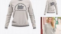 4763+ Women's Heather Crew Neck Sweatshirt Front Half Side View Premium Quality PSD Freebie