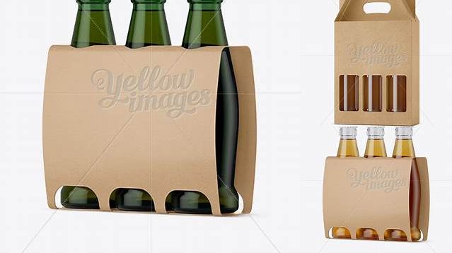 4764+ Kraft Paper 3 Pack Light Green Bottle Carrier PSD Mockup Halfside View Download Professional PSD