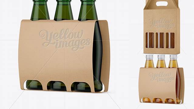 4764+ Kraft Paper 3 Pack Light Green Bottle Carrier PSD Mockup Halfside View Download Professional PSD