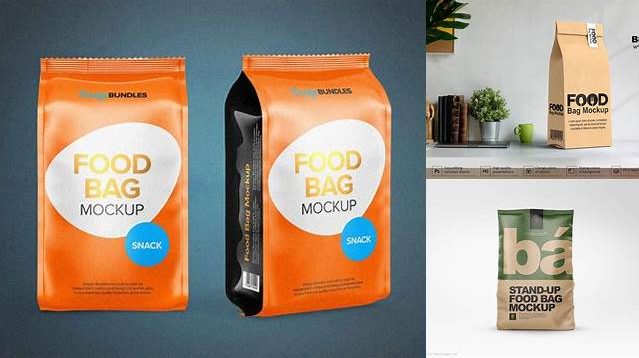 4770+ Glossy Stand-up Food Bag PSD Mockup Front View Customizable Layered Design PSD