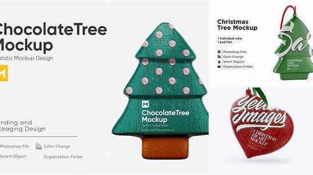 4770+ ?hristmas Chocolate Foil-Wrapped Tree PSD Mockup Front View Free Mockup PSD Template