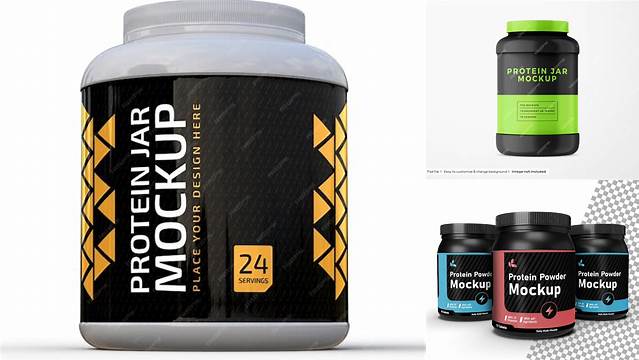 4771+ 4Lb Plastic Glossy Protein Jar PSD Mockup Layered PSD for Easy Editing