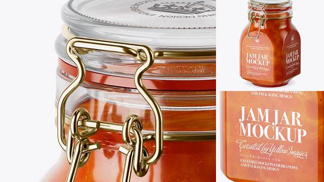 4777+ 900ml Apricot Jam Glass Jar with Clamp Lid PSD Mockup Side View Exclusive PSD Design Freebie