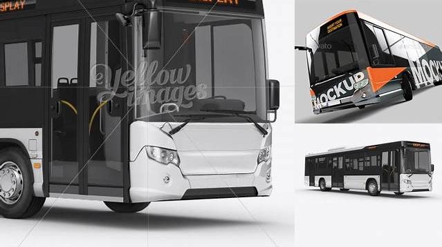 4782+ City Bus HQ PSD Mockup Front 3/4 View Creative Design Mockup