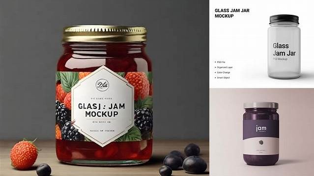 4783+ Glass Jar with Apple Jam PSD Mockup Fully Customizable Photoshop Freebie