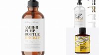 4784+ Amber Liquid Soap Bottle with Pump PSD Mockup Exclusive and Stylish Design PSD