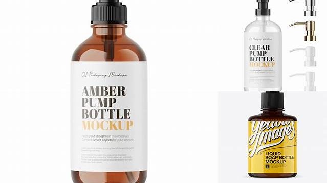 4784+ Amber Liquid Soap Bottle with Pump PSD Mockup Exclusive and Stylish Design PSD