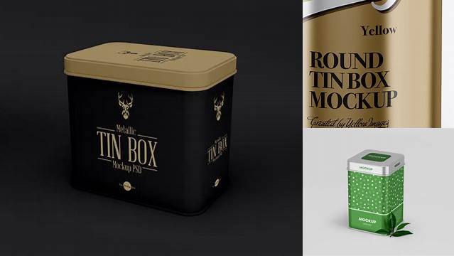 4788+ Metallic Tin Can Box PSD Mockup Front View High Angle Shot Free PSD Mockup Resource