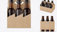 4794+ Kraft Paper 6 Pack Amber Bottle Carrier PSD Mockup 3/4 View High-Angle Shot Free PSD