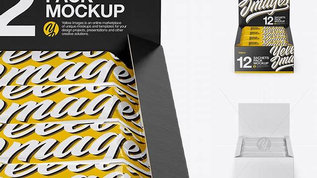 4795+ 12 Snacks Opened Box PSD Mockup Front View High Angle Shot Include TIFF