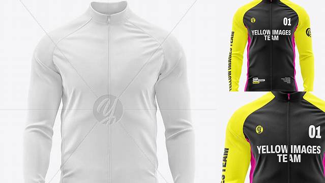 4798+ Men's Full-Zip Cycling Jersey With Long Sleeve PSD Mockup Front View Editable and Customizable PSD