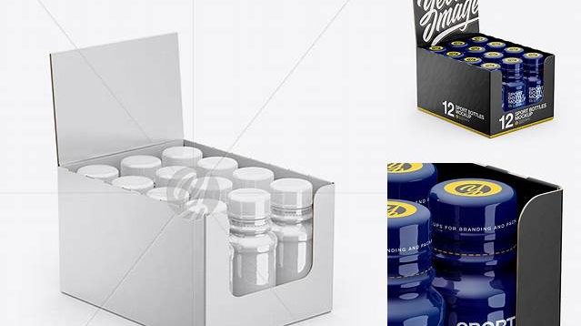 4804+ Box with 12 Bottles in Shrink Sleeves Half Side View High Angle Shot Easy-to-Edit PSD