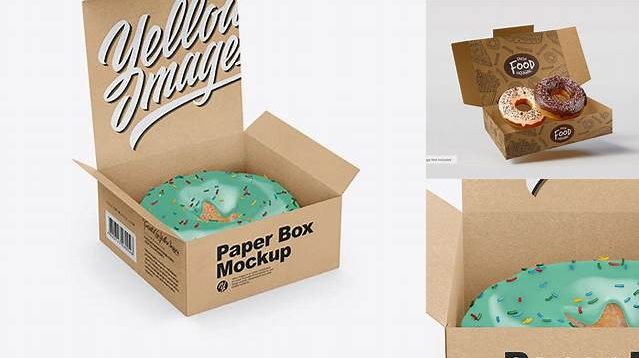 4805+ Opened Kraft Box With Donut PSD Mockup Front View High-Angle Shot Download Free Premium Design PSD