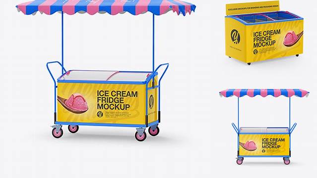 4808+ Ice Cream Fridge With Awning PSD Mockup Half-Side View Premium Design Freebie