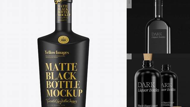 4811+ Black Mat Liquor Bottle PSD Mockup Front View Free Premium Photoshop Template Download