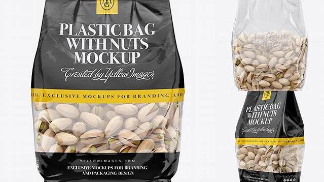 4811+ Clear Bag With Pistachio Nuts PSD Mockup Front View Fully Customizable Photoshop Freebie