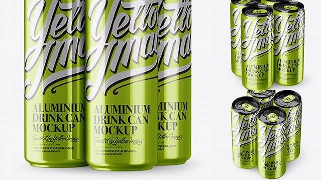 4812+ 4 Metallic Aluminium Cans PSD Mockup Half Side View Versatile and Elegant PSD File