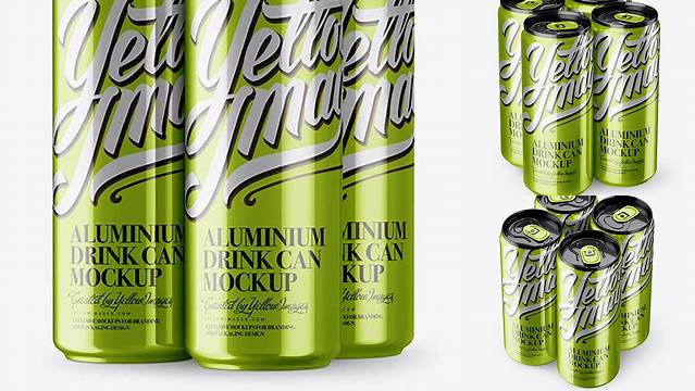 4812+ 4 Metallic Aluminium Cans PSD Mockup Half Side View Versatile and Elegant PSD File