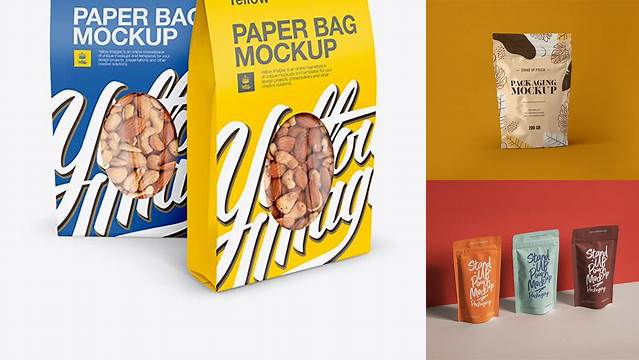 4812+ Two Paper Stand-Up Pouches with Nuts PSD Mockup Front View PSD Free Download