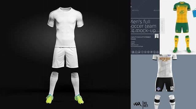 4815+ Men’s Full Soccer Kit with V-Neck Shirt PSD Mockup Front View Download Premium PSD Resource