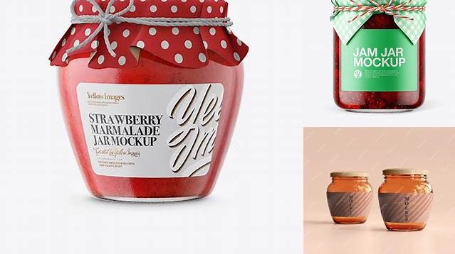 4818+ Glass Strawberry Marmalade Jar with Paper Cap PSD Mockup High-End Creative PSD Template