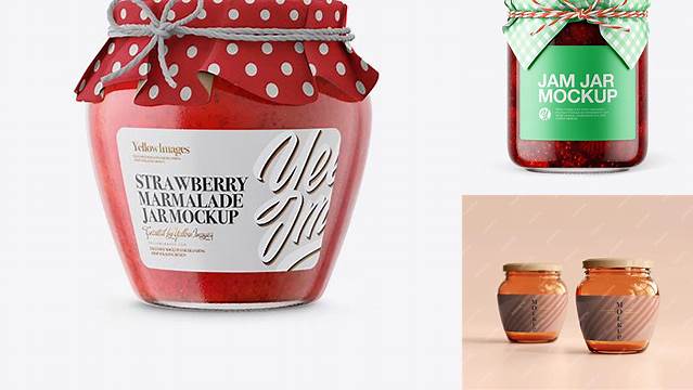 4818+ Glass Strawberry Marmalade Jar with Paper Cap PSD Mockup High-End Creative PSD Template