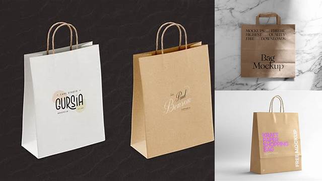 4825+ Glossy Kraft Paper Shopping Bag PSD Mockup Front View High-Resolution PSD Download