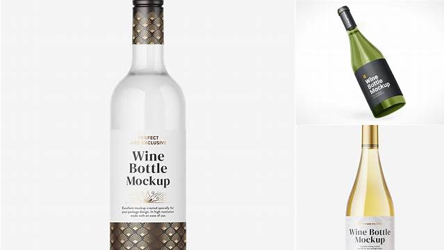 4827+ Clear Glass Bottle With White Wine PSD Mockup Easy-to-Use PSD Template