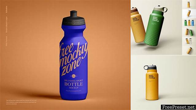 4828+ Frosted Sport Bottle PSD Mockup Front View Editable Graphic Free PSD