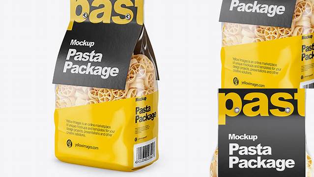 4833+ Ruote Pasta with Paper Label PSD Mockup Half Side View Advanced and Editable PSD Template Free