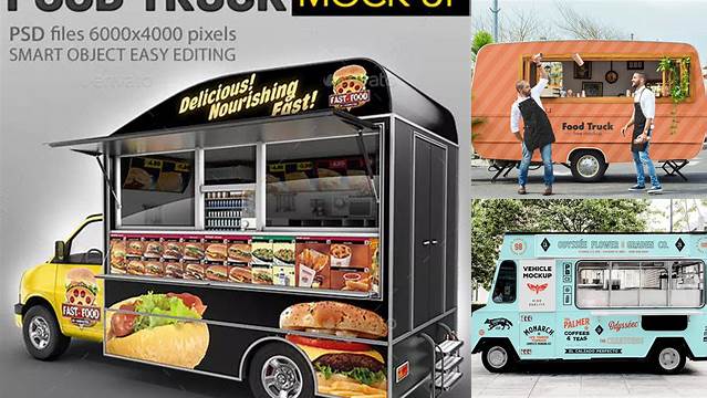 4836+ Food Truck PSD Mockup Back View Digital Resource Free Download