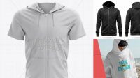 4836+ Short Sleeve Zip Hoodie PSD Mockup Front View Free Premium Photoshop Template Download