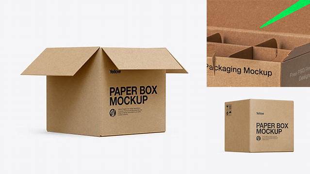 4837+ Four Kraft Boxes PSD Mockup Half Side View Smart Object PSD Template