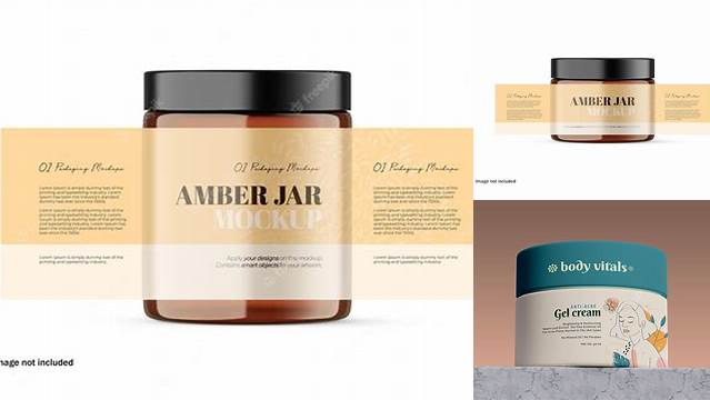 4843+ Amber Cream Jar With Metallic Cap PSD Mockup High-Angle Shot Photoshop PSD Free for Designers