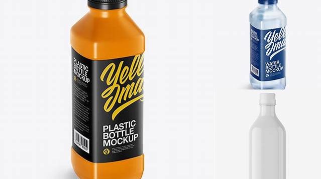 4845+ Glossy PET Bottle PSD Mockup Half Side View High-Angle Shot Unique Free Photoshop Files