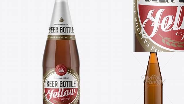 4852+ 568ml Amber Glass Bottle with Light Beer PSD Mockup Fully Editable PSD Template