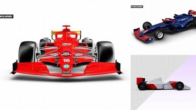 486+ Formula One Car PSD Mockup Back View Easy-to-Edit PSD