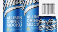 486+ Pack with 3 Matte Metallic Cans with Plastic Holder PSD Mockup Front View Download Premium PSD Resource