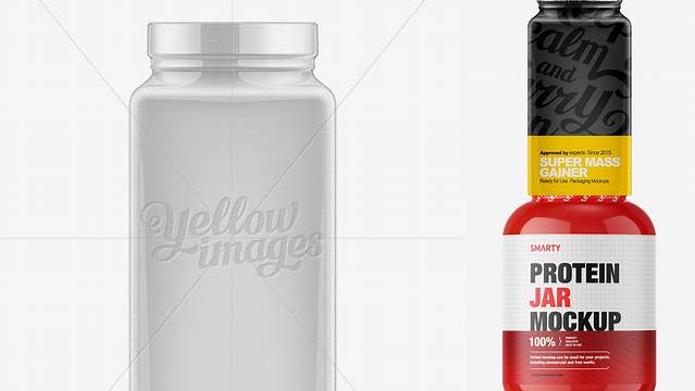 4860+ 180g Protein Jar with Shrink Label PSD Mockup Customizable PSD Templates