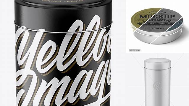 4861+ Textured Round Tin Box PSD Mockup Front View High-Angle Shot Download Free