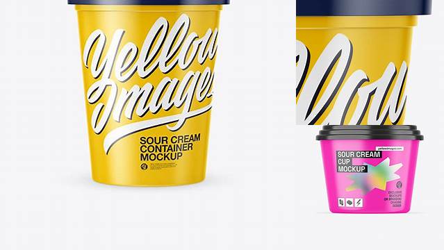 4866+ Glossy Sour Cream Container PSD Mockup Editable Design PSD File