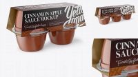 487+ Cinnamon Apple Sauce 6-4 Oz. Cups PSD Mockup Halfside Vew Elegant Photoshop Mockup