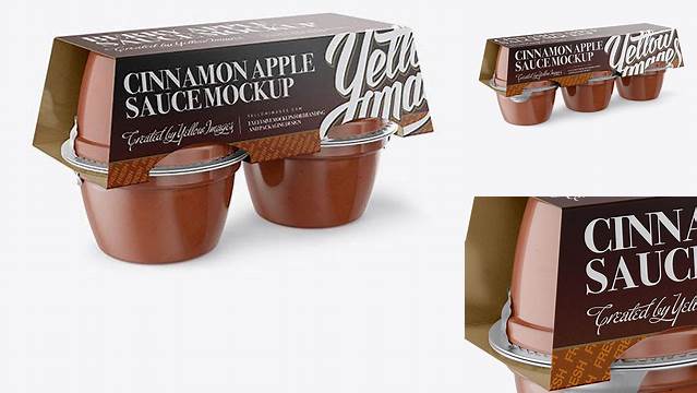 487+ Cinnamon Apple Sauce 6-4 Oz. Cups PSD Mockup Halfside Vew Elegant Photoshop Mockup