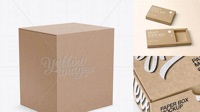 487+ Kraft Box PSD Mockup Half Side View High Angle Shot Premium Mockup Freebie