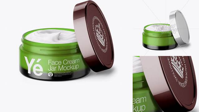 4872+ Open Green Cream Jar With Metallic Cap PSD Mockup High-Angle Shot High-End Professional PSD Resources