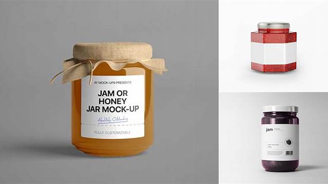 4875+ Glass Jar with Peach Jam Mock-Up Free Mockup PSD Template