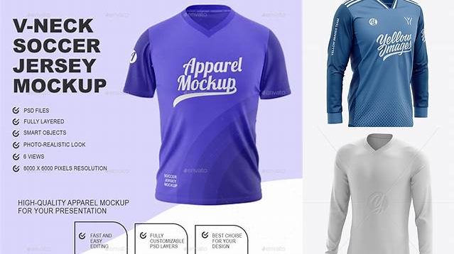 4876+ Men’s Soccer V-Neck Jersey LS PSD Mockup Half Side View Professional Quality Freebie PSD File