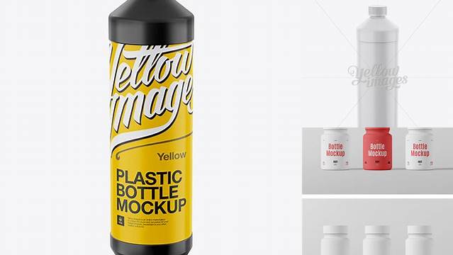 4877+ Round Plastic Bottle PSD Mockup High Angle Shot Easy Editable