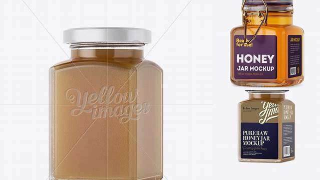 4879+ Pure Raw Honey Glass Jar PSD Mockup Halfside View High-Resolution PSD Download