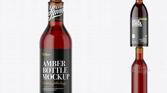 488+ 500ml Amber Glass Bottle with Red Beverage PSD Mockup Digital Download